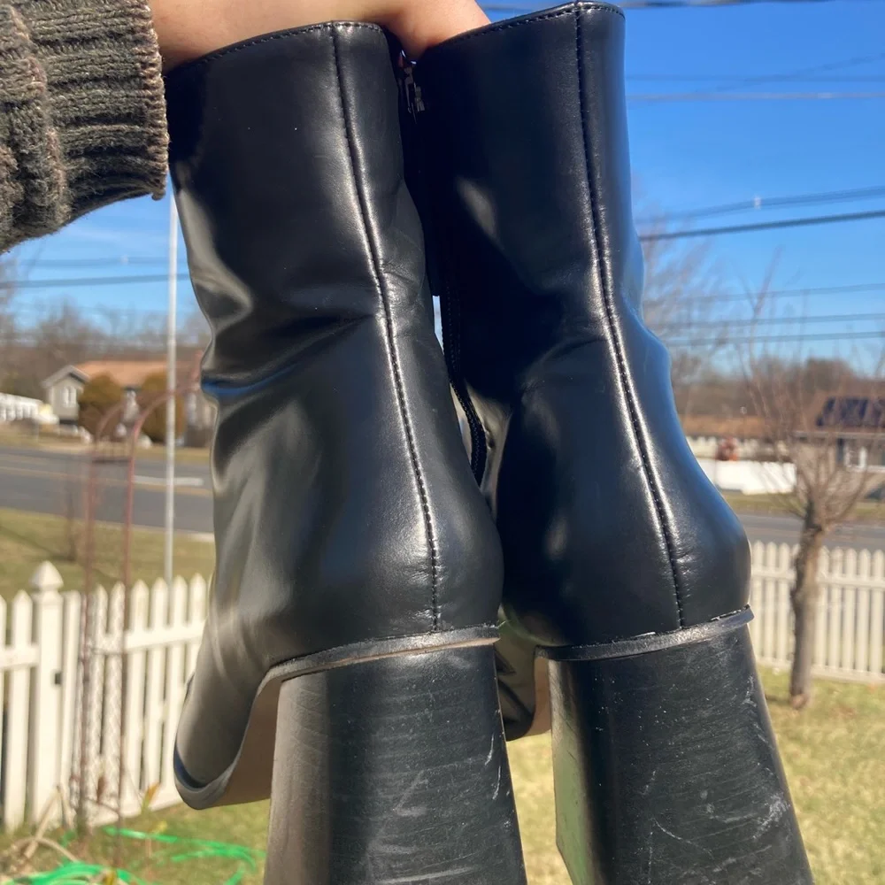 COPY - Alohas Vegan Leather Square Toe Block Heel Boots Black Size 8 US M/ 41 EU - Picture 6 of 8